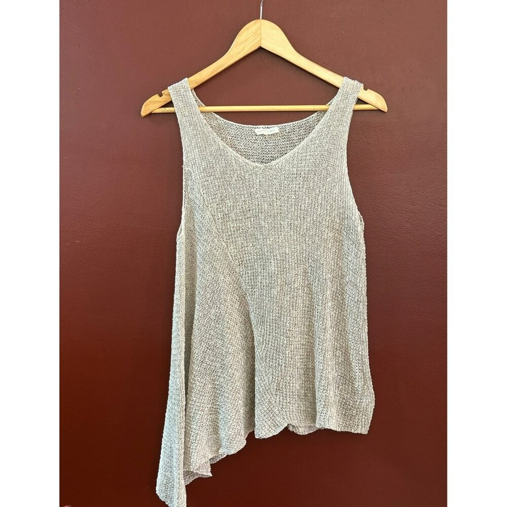 Eileen Fisher Women's Asymmetrical Light Gray Knit Sleeveless Top Lagenlook